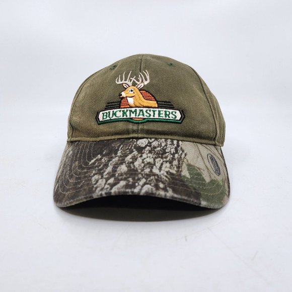 Buckmasters Camo Deer Hunting Strapback Baseball Hat Cap Adjustable Olive Green - Picture 1 of 8